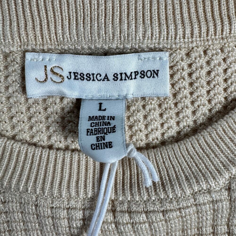 Jessica Simpson Waffle Knit Peplum Sweater Women’s Large Beige Cream Ruffle NWT - Picture 8 of 12